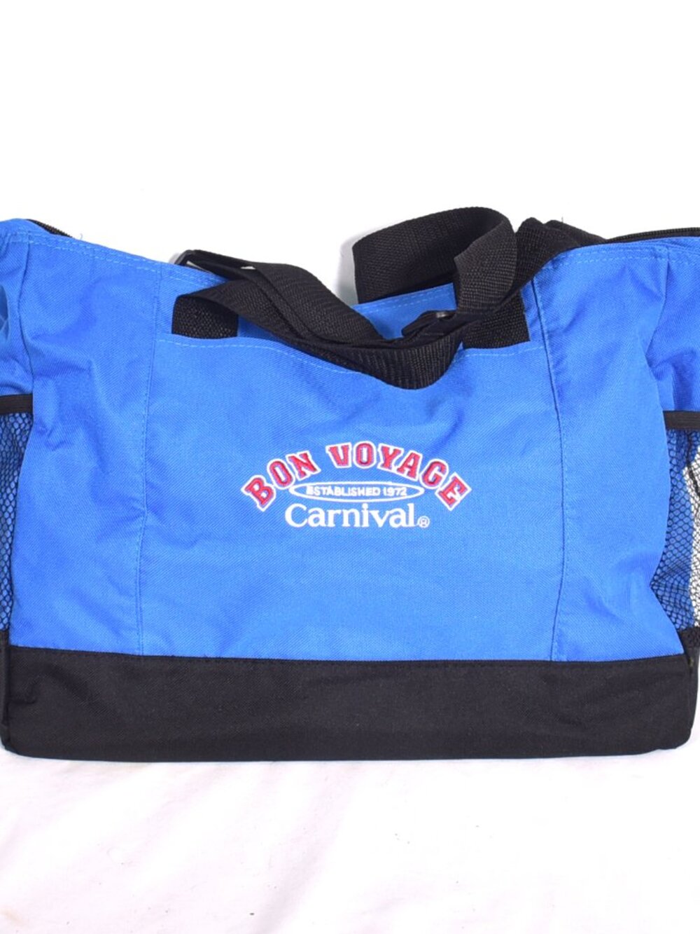 Vintage 1990s CARNIVAL CRUISES Blue & Black 18” TOTE BAG Bon Voyage Embroidered